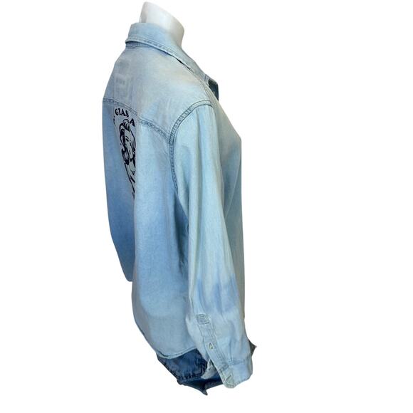 Retro Housewife WIne Chambray Button Down Shirt  MEDIUM Oversized Unique Unhinge - Picture 3 of 6